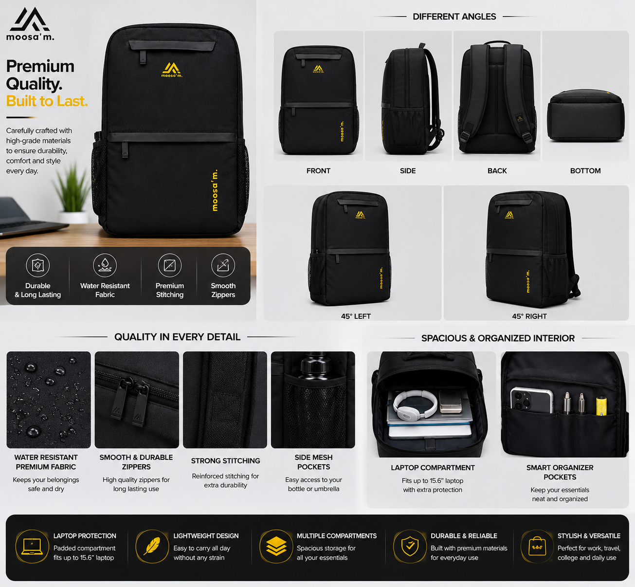 Moosa’m UrbanShield Pro Backpack – Waterproof Laptop & Daily Use Bag