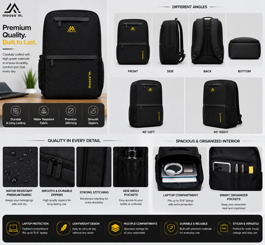 Moosa’m UrbanShield Pro Backpack – Waterproof Laptop & Daily Use Bag