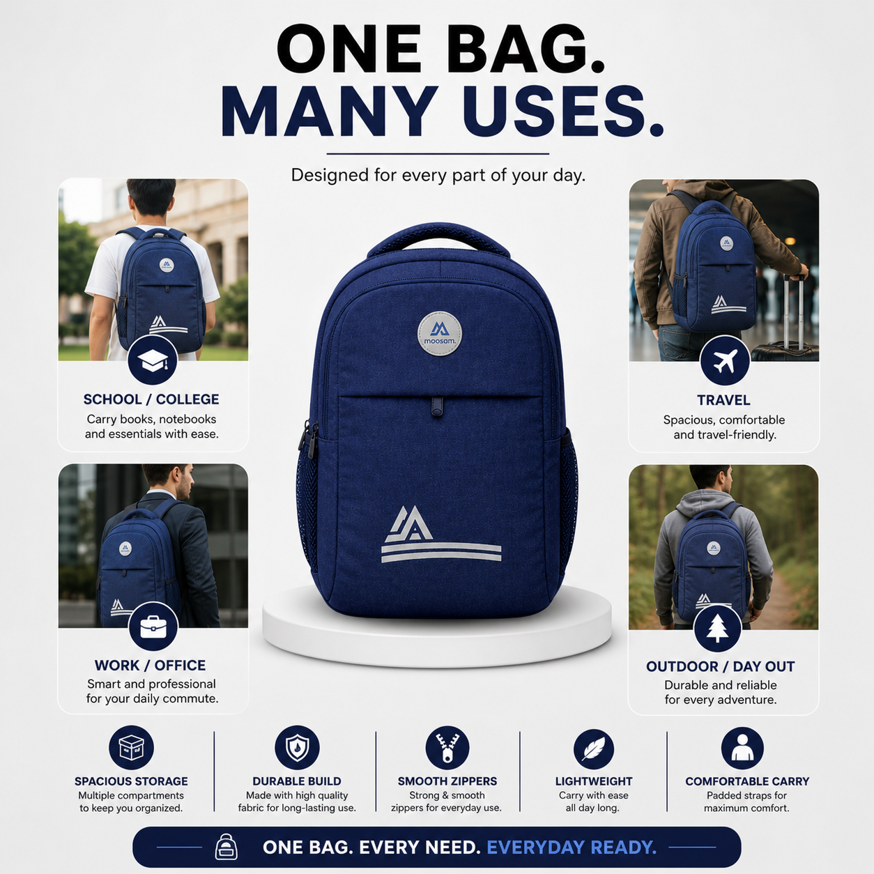 Moosa'm GoPack Backpack – Lightweight College & Daily Use Bag