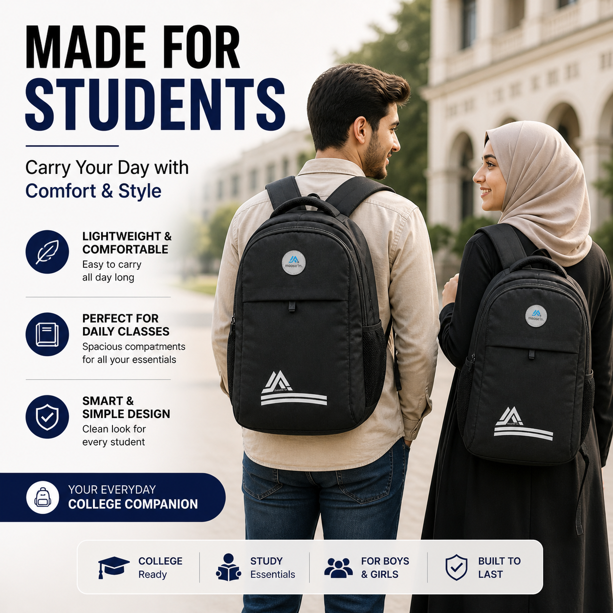 Moosa’m GoPack – Smart Everyday Backpack for Students & Office (Lightweight & Durable)