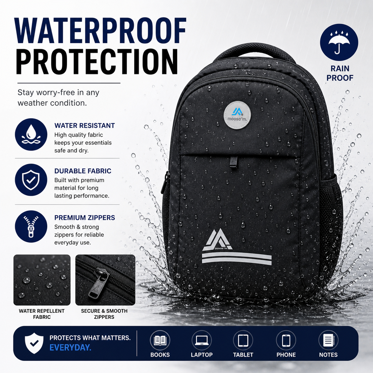 Moosa’m GoPack – Smart Everyday Backpack for Students & Office (Lightweight & Durable)