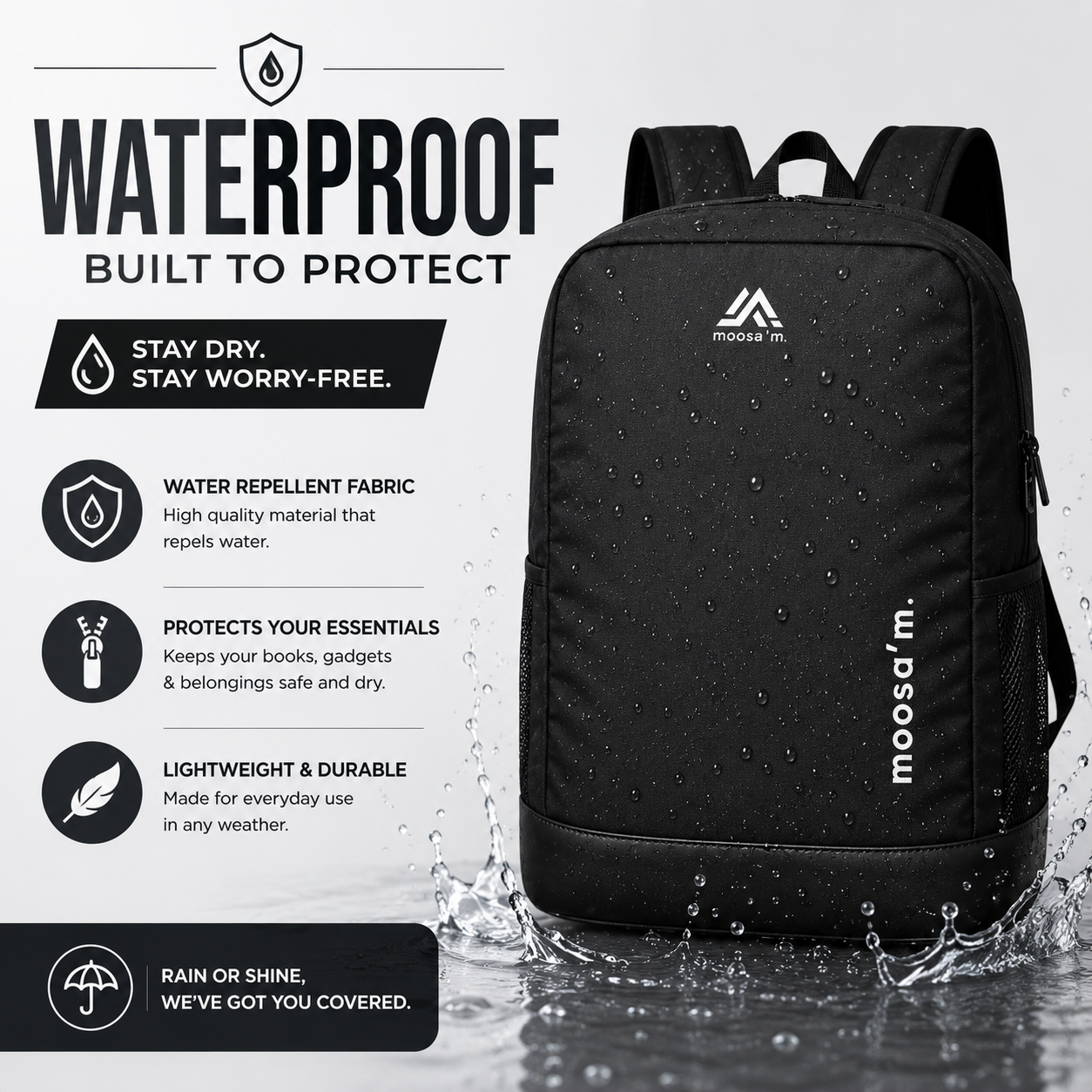 Moosa’m Smart Carry Pro Backpack | Lightweight Waterproof Laptop & Daily Use Bag