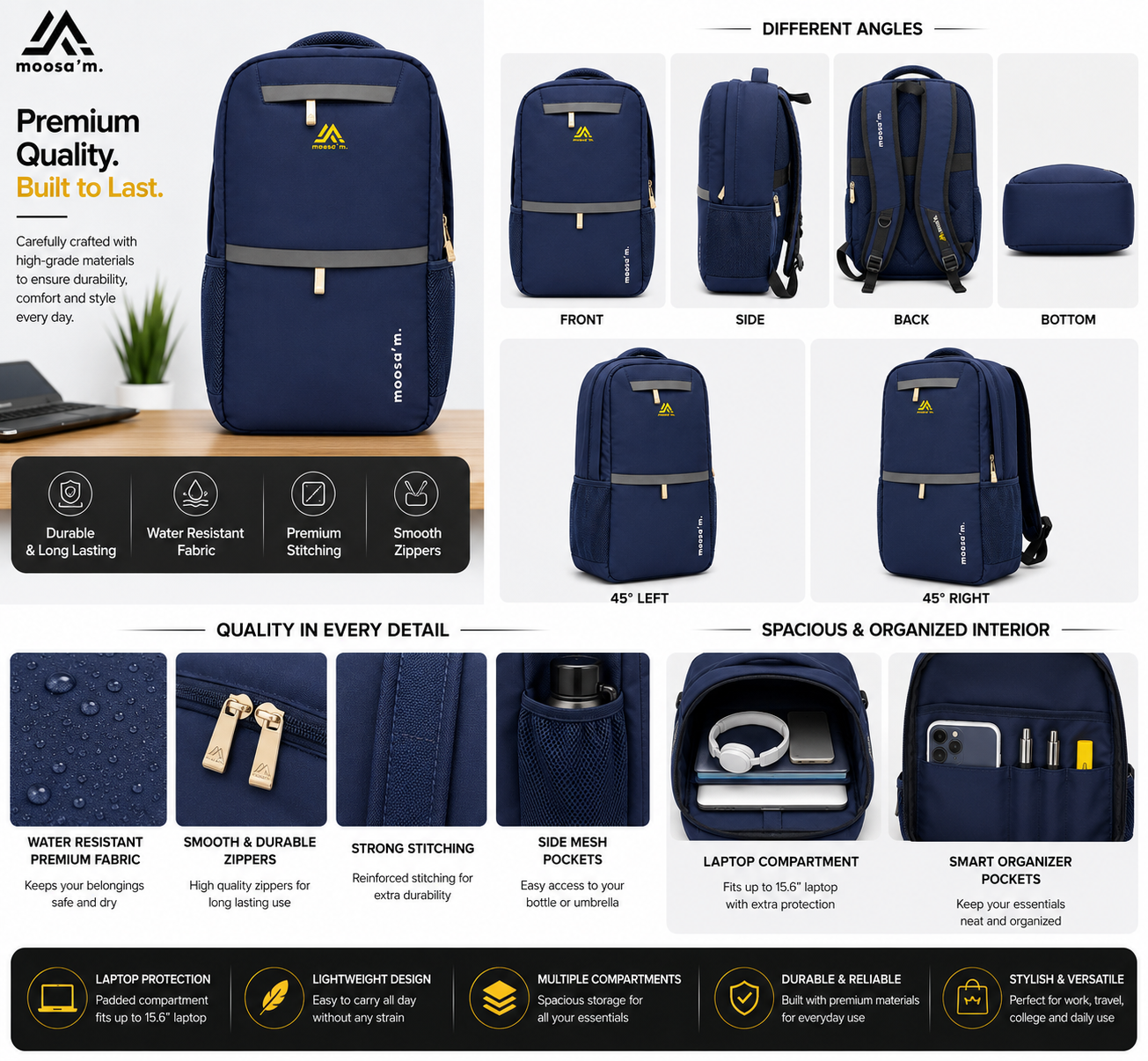 Moosa’m UrbanShield Pro Backpack – Waterproof Laptop & Daily Use Bag